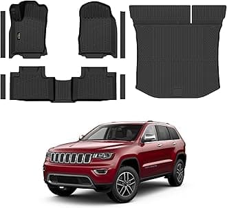 Floor Mats & Trunk Mat Custom for Jeep Grand Cherokee & Dodge Durango 2016-2021/Grand Cherokee WK 2022 (Not for L) All Weather TPE Rubber Cargo Liner Automotive Full Set Accessories- Black