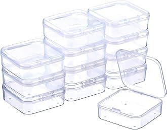 SATINIOR 12 Pack Clear Plastic Beads Storage Containers Box with Hinged Lid for Beads and More (2.12 x 2.12 x 0.79 Inch)