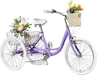 Adult Tricycles for Adults, 7 Speed Adult Trikes, 20/24/26 inch 3 Wheel Bike with Basket, Three-Wheeled Cruiser Bicycles for Women and Men, Without Fenders
