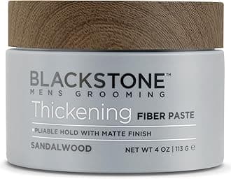 Men's Grooming Thickening Fiber Paste Gel for Hair Styling - Adds Volume with Pliable Hold & Matte Finish | Paraben Free, Sandalwood (4 oz)