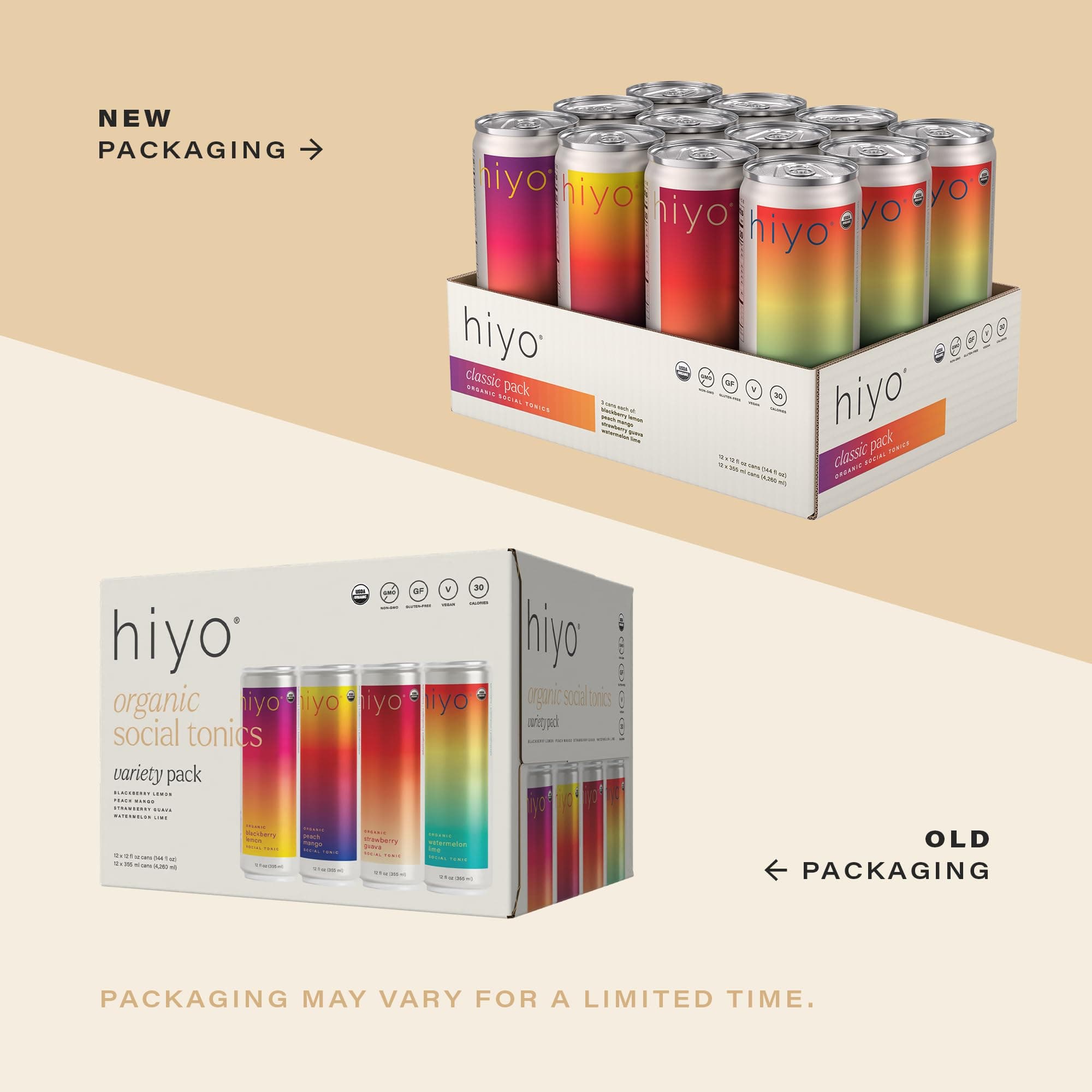 Hiyo Organic Social Tonic - Variety Pack, 12 Pack - N.A. Functional Seltzer, Sparkling Water Made with Organic Adaptogens, Nootropics & Botanicals