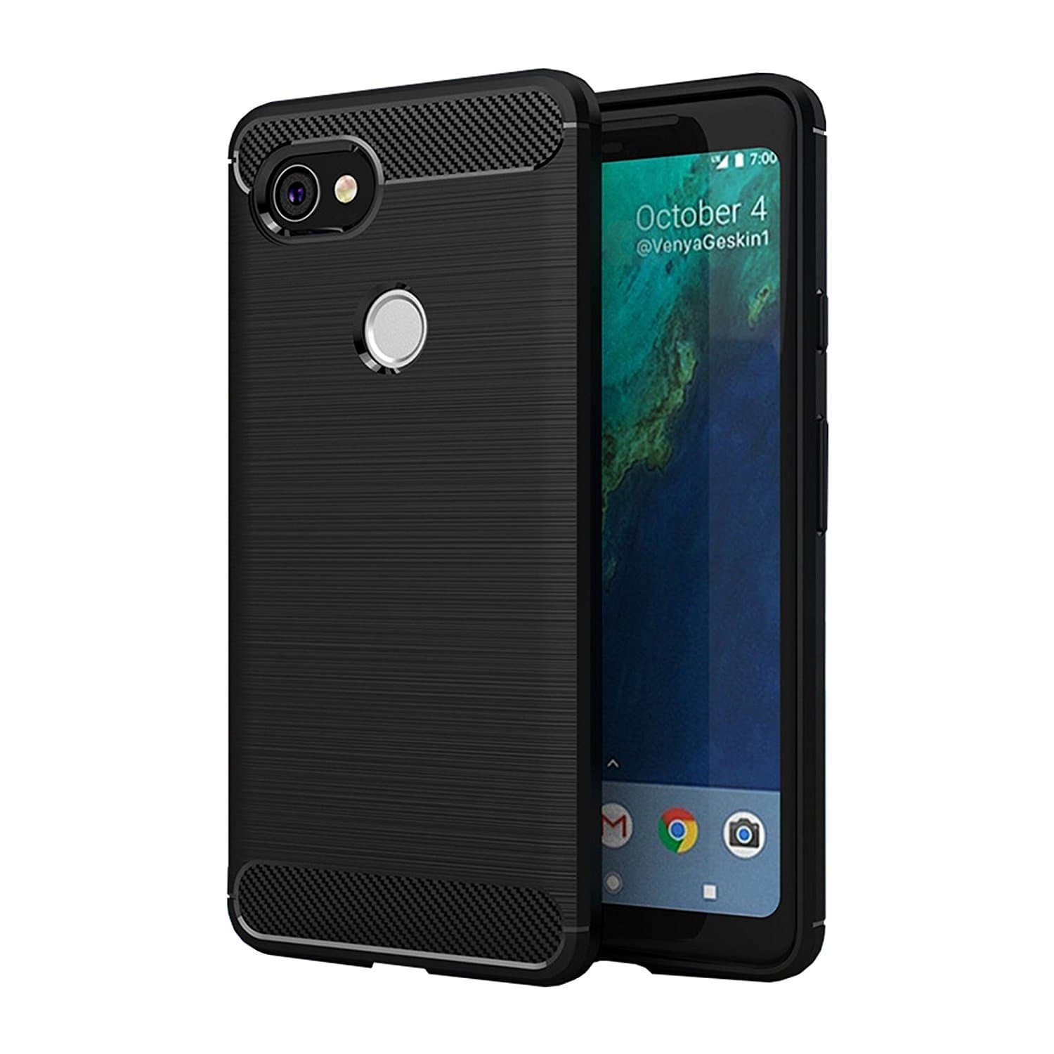Google Pixel 2 XL Rugged Cover | Armor TPU Military Grade Shockproof | Slim-Fit Anti-Slip Back Cover Case (Black)