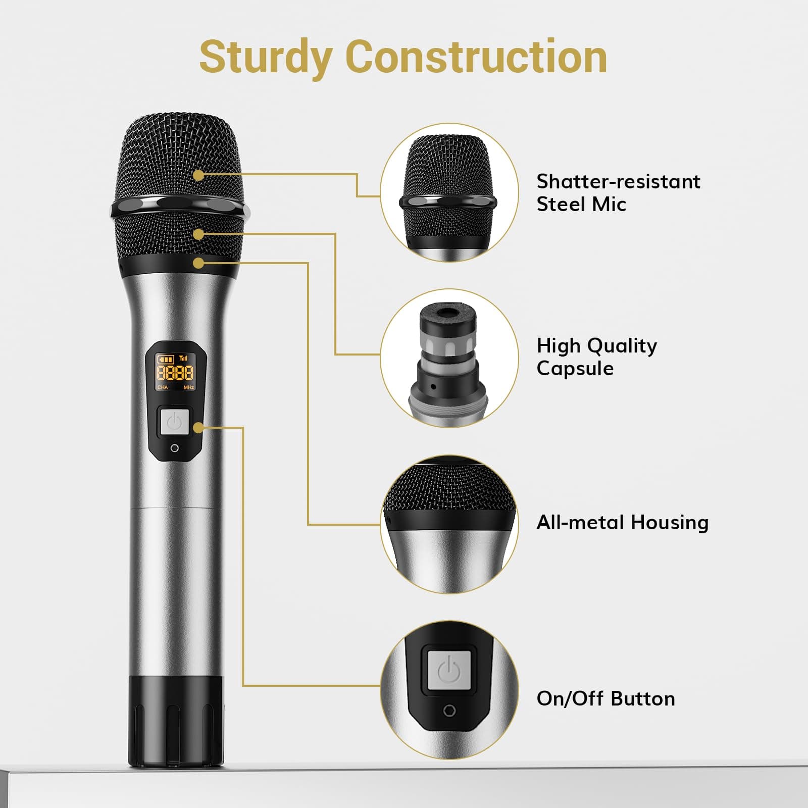 TONOR Wireless Microphone,Metal Dual Professional UHF Cordless Dynamic Mic Handheld Microphone System for Home Karaoke, Meeting, Party, Church, DJ, Wedding, Home KTV Set, TW-820