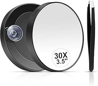 30X Magnifying Mirror, Small Travel Mirror with Suction Cup and Tweezers, 3.5 Inches