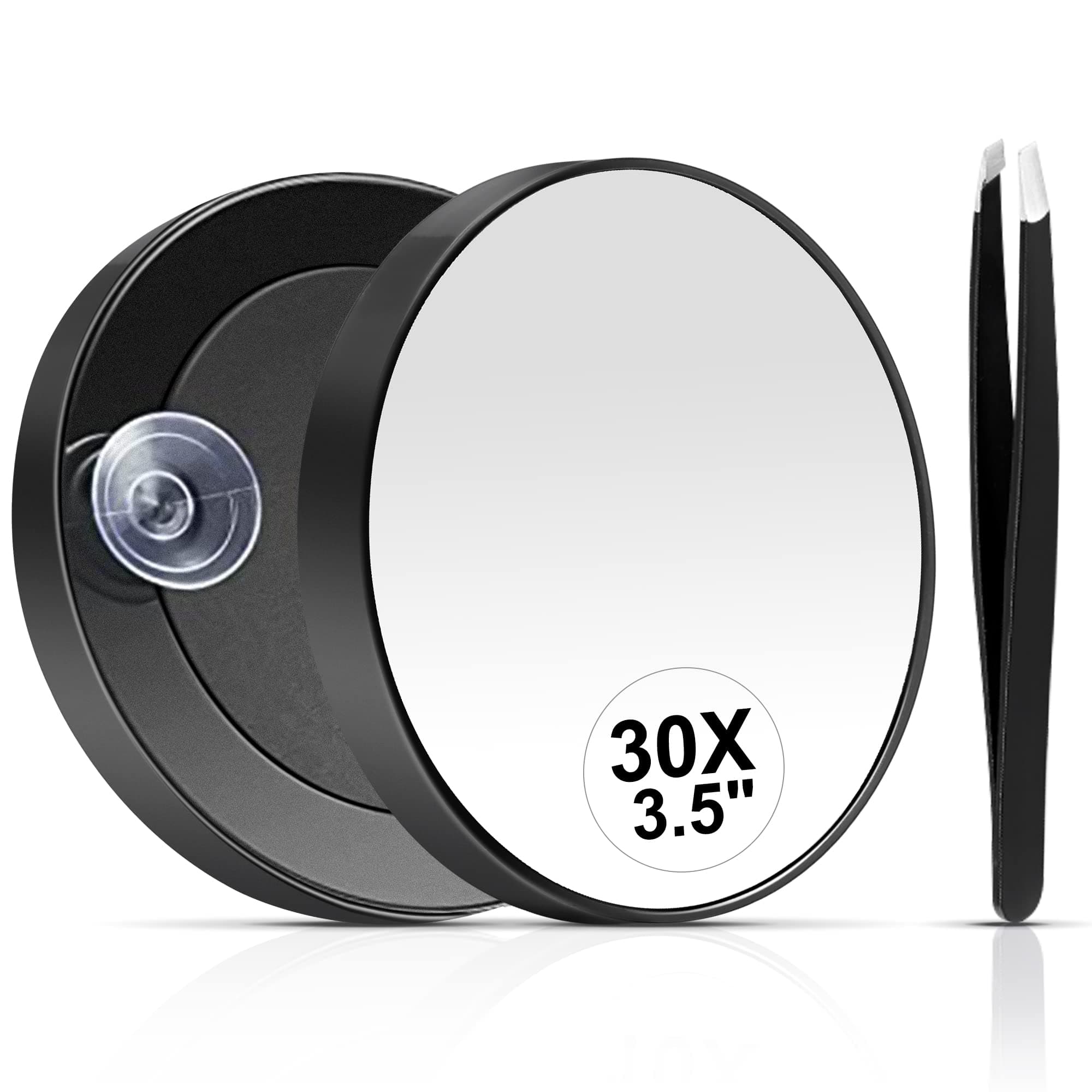 MIYADIVA 30X Magnifying Mirror, Small Magnifying Mirror with Suction Cup and Tweezers, As a Travel Essentials, Compact Mirror Set for Plucking Eyebrows 3.5 Inches