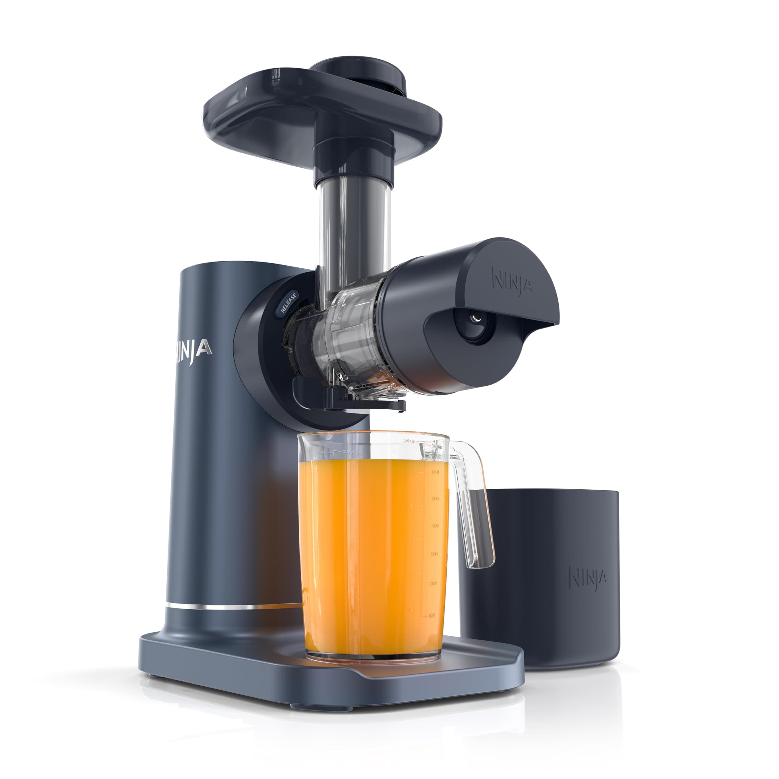 NeverClog Cold Press Juicer | Powerful Electric Slow Masticating Juicer with Pulp Control | XL Capacity | 24 oz. Juice Jug & 36 oz. Pulp Container | Dishwasher Safe | Navy | 150W | JC151​NV