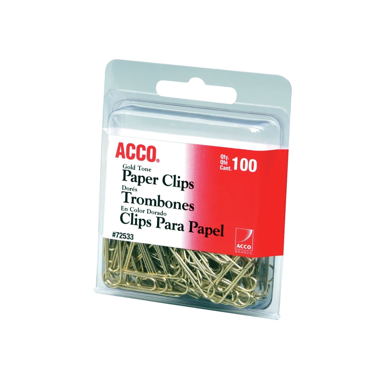 ACCO Brands Paper Clips, Regluar, 2 Size, Smooth, Gold, 100 Clips/Box (72533)
