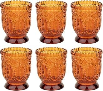 Vintage Glass Candle Holder (Pack of 6), 3 x 2.75 (Amber)