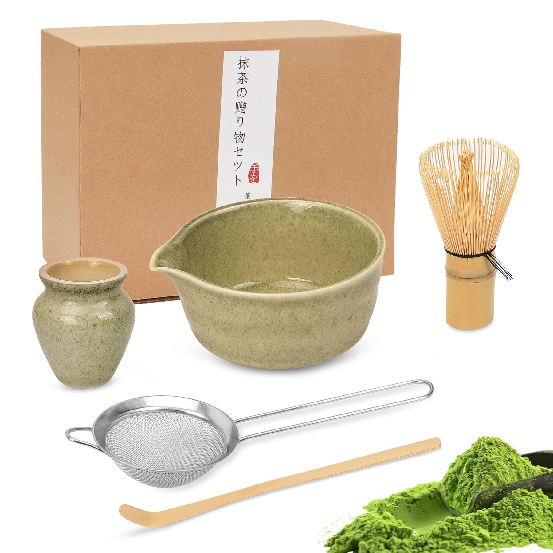 Premium Matcha Tea Set with Bamboo Whisk, Ceramic Bowl Scoop & Holder Complete Matcha Making Kit for Traditional Japanese Tea Ceremony Ideal Matcha Gift Set for Beginners and Enthusiasts