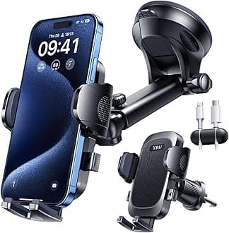 【2025 Military-Grade】Car Phone Holder【Upgraded Strongest Suction & Anti-Shock Clip】360° Rotatable Dashboard/Windshield/Vent Cradles Mount for iPhone 16 Pro Max 15 14 13 Android Trucks, All Vehicles