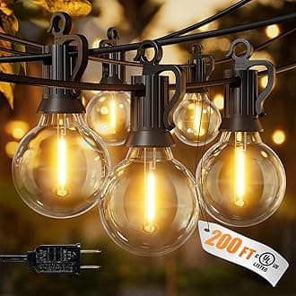 Outdoor String Lights, 200FT 100+2 G40 Bulbs Shatterproof Patio Lights, IP65 Waterproof Dimmable Hanging Connectable Globe LED Outdoor Lights for Backyard, Bistro, Porch, Deck, Balcony