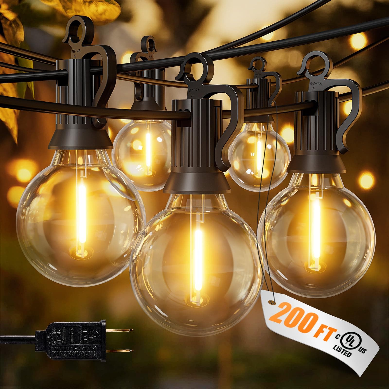 Brightown Outdoor String Lights, 200FT 100+2 G40 Bulbs Shatterproof Patio Lights, IP65 Waterproof Dimmable Hanging Connectable Globe LED Outdoor Lights for Backyard, Bistro, Porch, Deck, Balcony