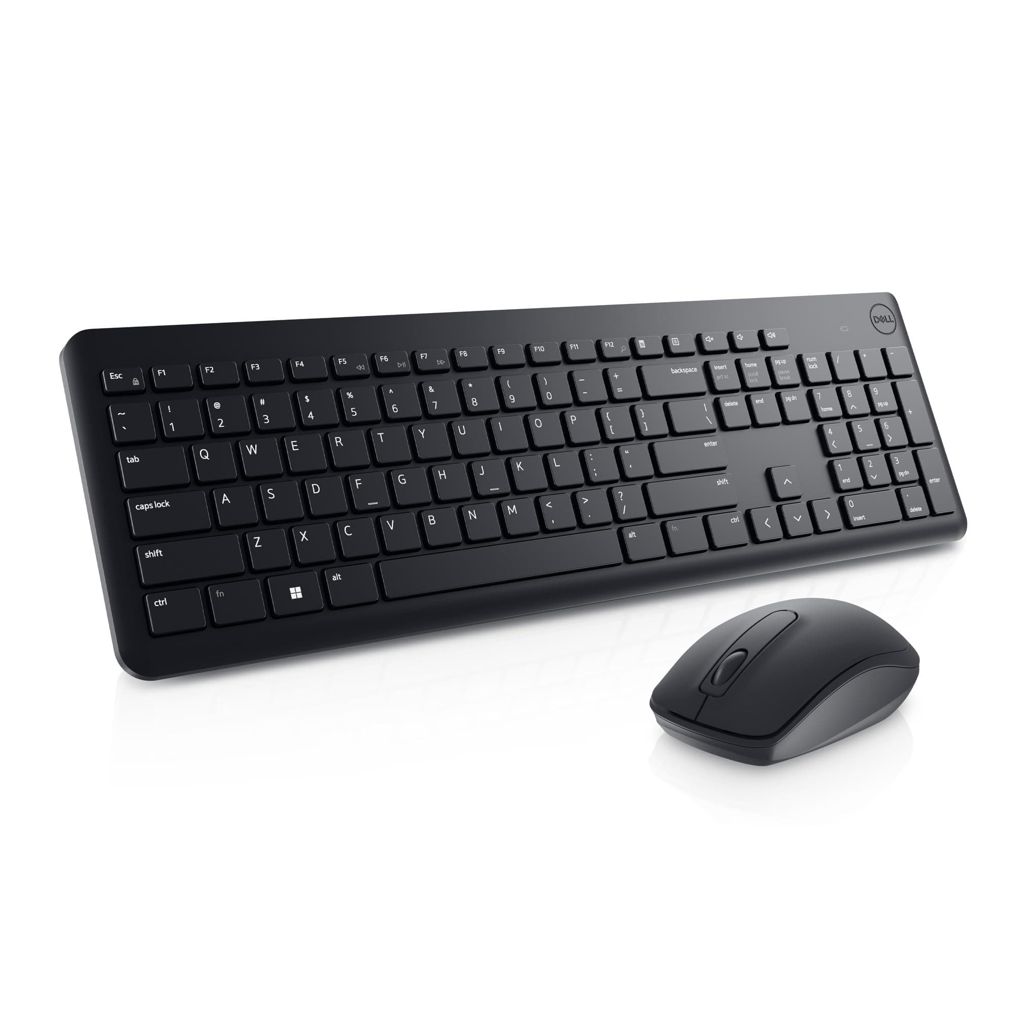 Dell Wireless Keyboard and Mouse - KM3322W, Wireless - 2.4GHz, Optical LED Sensor, Mechanical Scroll, Anti-Fade Plunger Keys, 6 Multimedia Keys, Tilt Leg - Black