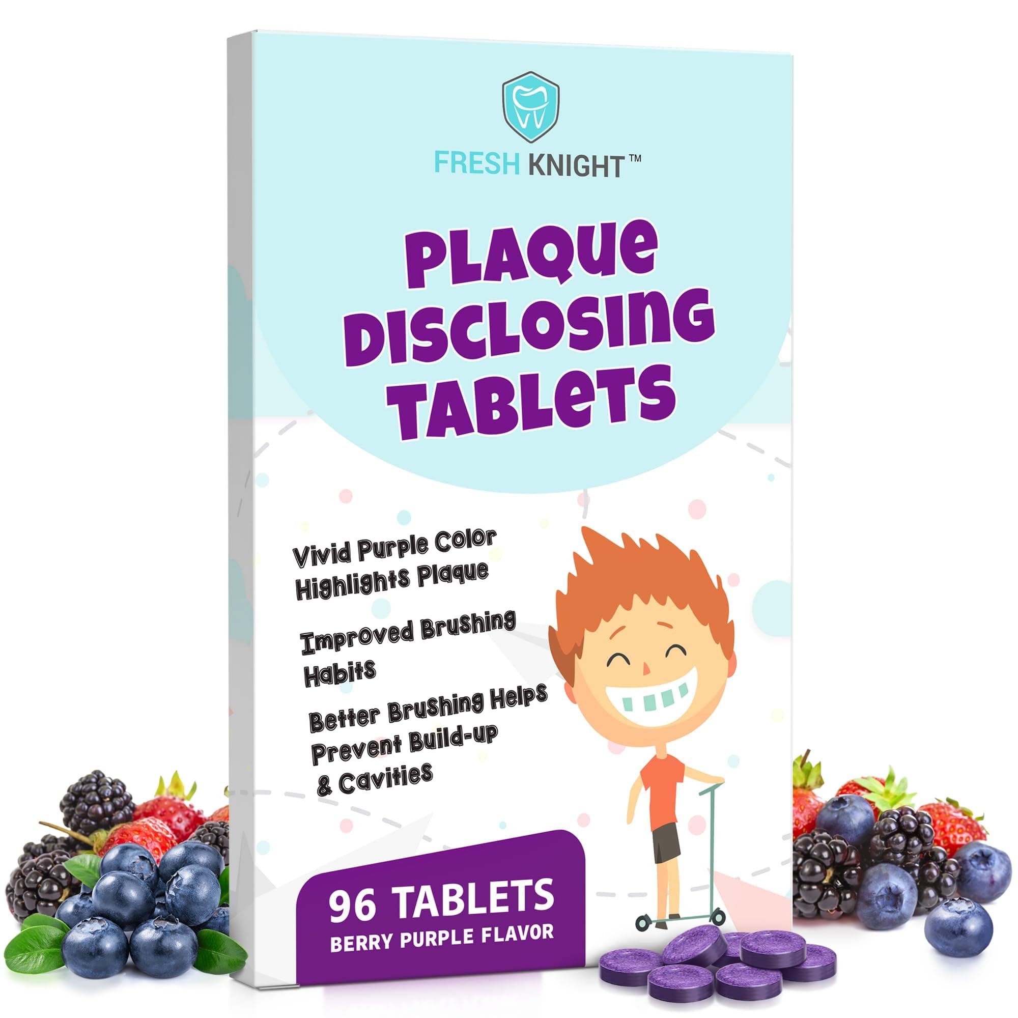Fresh Knight Plaque Disclosing Tablets for Teeth, 96 Count, Dental Disclosing Tablets for Kids or Adults, Shows Plaque, Helps Teach Kids Teeth Brushing Habits for Clean Teeth, by, Pack of (1)