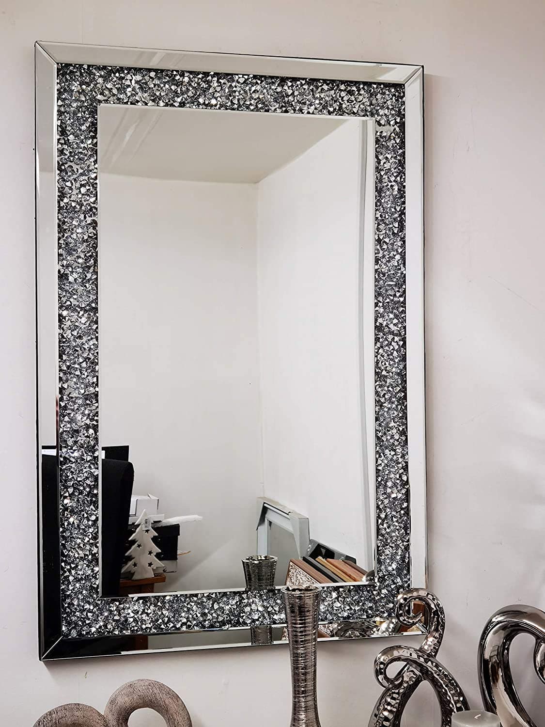CAPRISTAR 90x65cm Rectangle Shape Designer Large Jewel Wall Mirror Loose Diamante Frame Beautiful Decoration Art Piece Gift-Give a Great Interior Look To Your Home