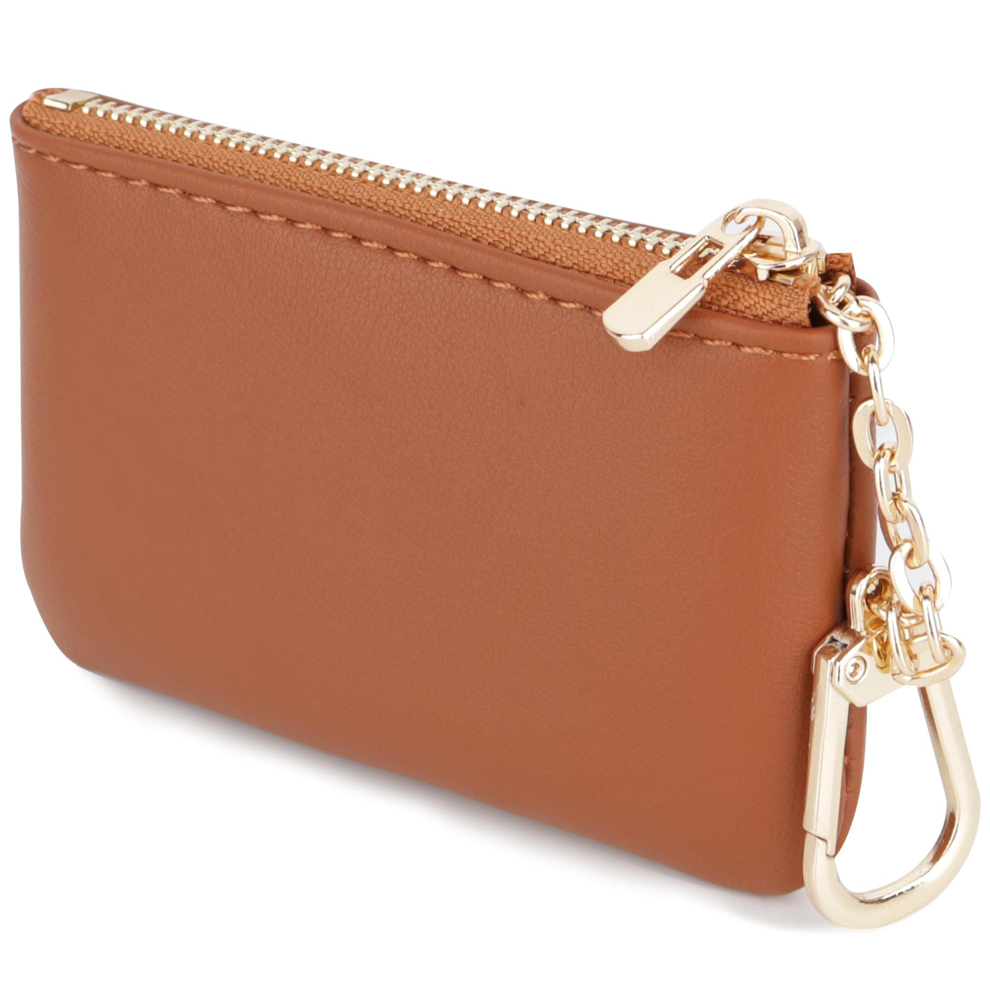 Coin Purse Change Mini Purse Wallet With Key Chain Ring Zipper for Men Women Fashionable Bag Key Chain Pendant Leather Classic Clutch Purse (Solid color-Brown)