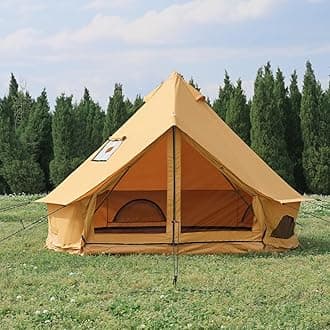 Cotton Canvas Bell Tent with Stove Jack, Roomy Yurt for Family Glamping Camping, 4 Season Tent with Zipped Removable Floor