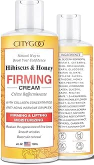 CITYGOO Hibiscus & Honey Firming Cream - Neck & Skin Tightening Lotion with Collagen & Hyaluronic Acid - 4 FL OZ