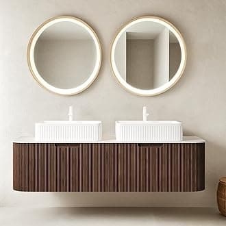 60" Floating Bathroom Vanity with Sink, Wall-Mount Cabinet with 2 Large Storage Drawer, 2 White Rectangular Ceramic Basins and Marble Top, Soft-Close Design, Dark Walnut