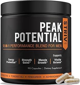 Peak Potential 12-in-1 Testosterone Support for Men – Natural Strength, Energy & Muscle Builder with Tongkat Ali, Ashwagandha & Fenugreek – 90 Capsules