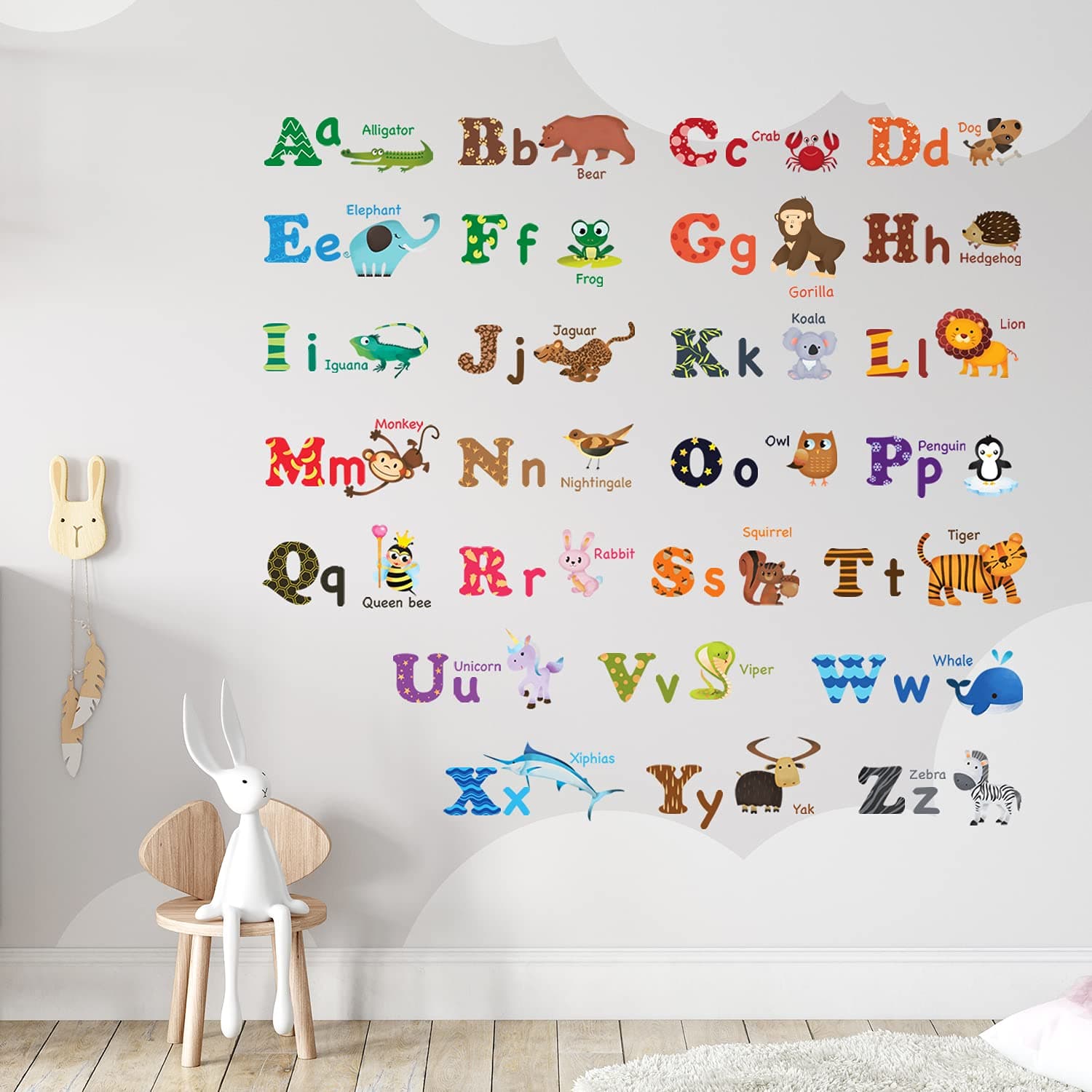DECOWALL DW-1308 Alphabet ABC and Animals (Medium) Kids Wall Stickers Decals Peel and Stick Removable for Nursery Bedroom Living Room Art murals Decorations