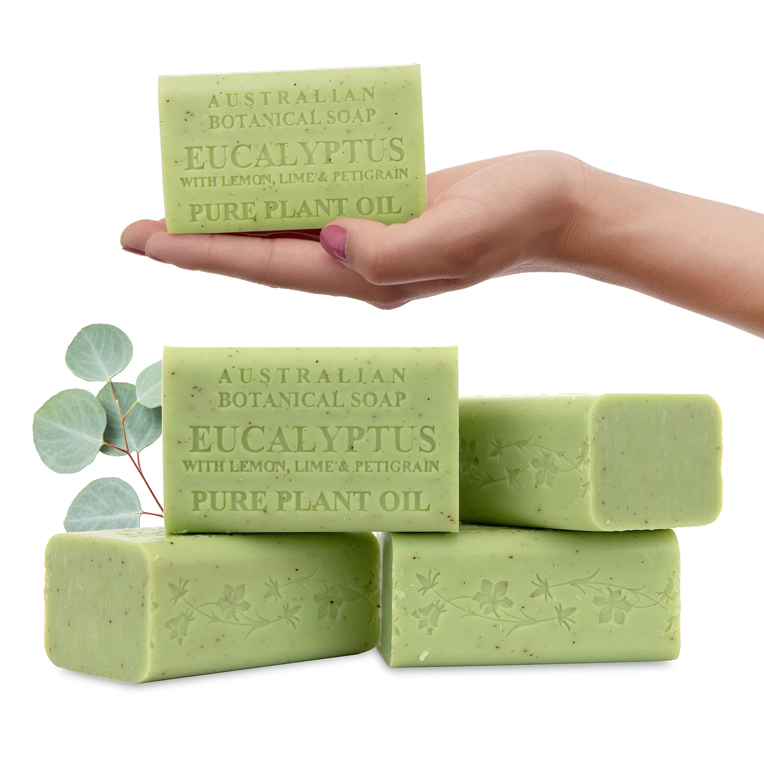 Eucalyptus with Lemon, Lime & Petitgrain – Triple Milled 6.6 oz Bar Soap with Shea Butter, Face Hand & Body Soap Bars, 4 Pack