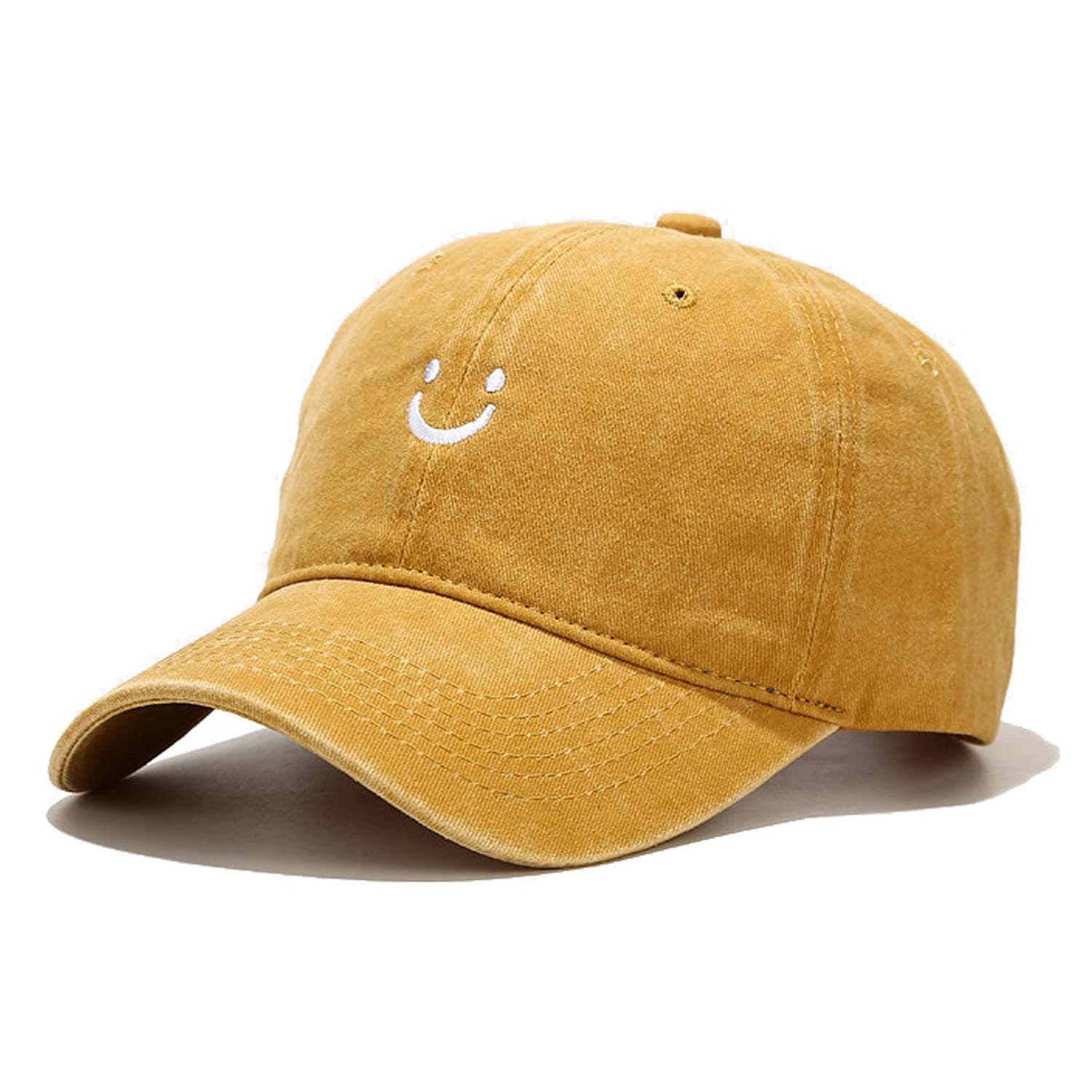 Smile Face Baseball Cap Vintage Distressed Low Profile Unstructured Cotton Dad Hat Adjustable for Women Men