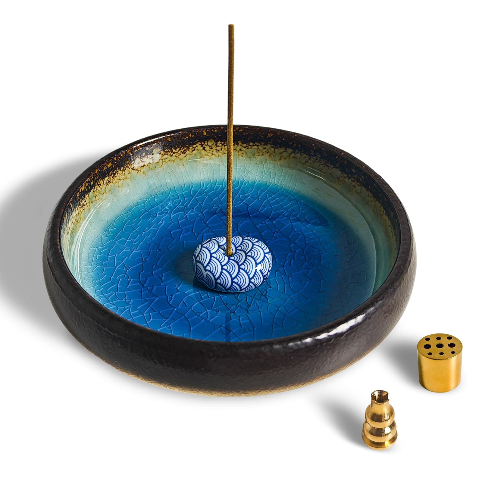 Incense Holder for Sticks, Coil Incense, Sage Cones, Handcrafted Ceramic Incense Burner Holder, Ash Catcher, Smudge Bowl for Yoga Meditation Room Décor