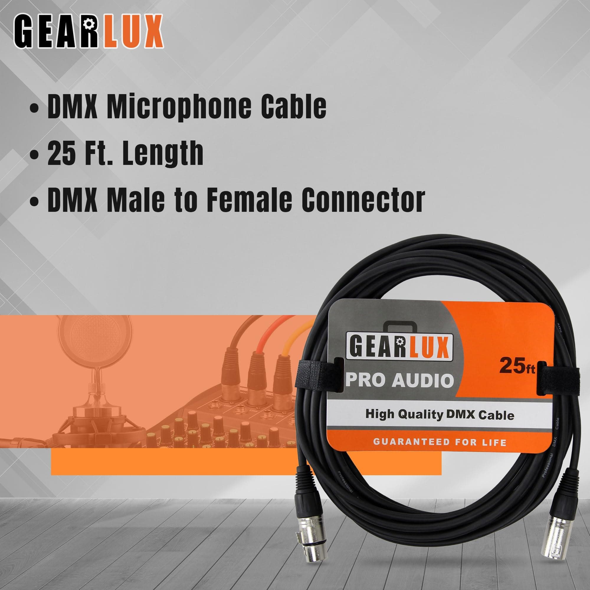 Gearlux 3-Pin DMX Cable, Black, 25 Foot
