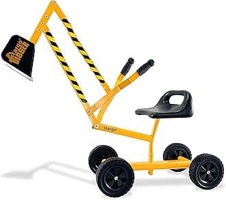Stargo Kids Excavator Toy Sand Digger on Wheels with Hat, Steel Sandbox Digger Toys for Boys, Sand Toys Ride On Excavator, Beach Toys