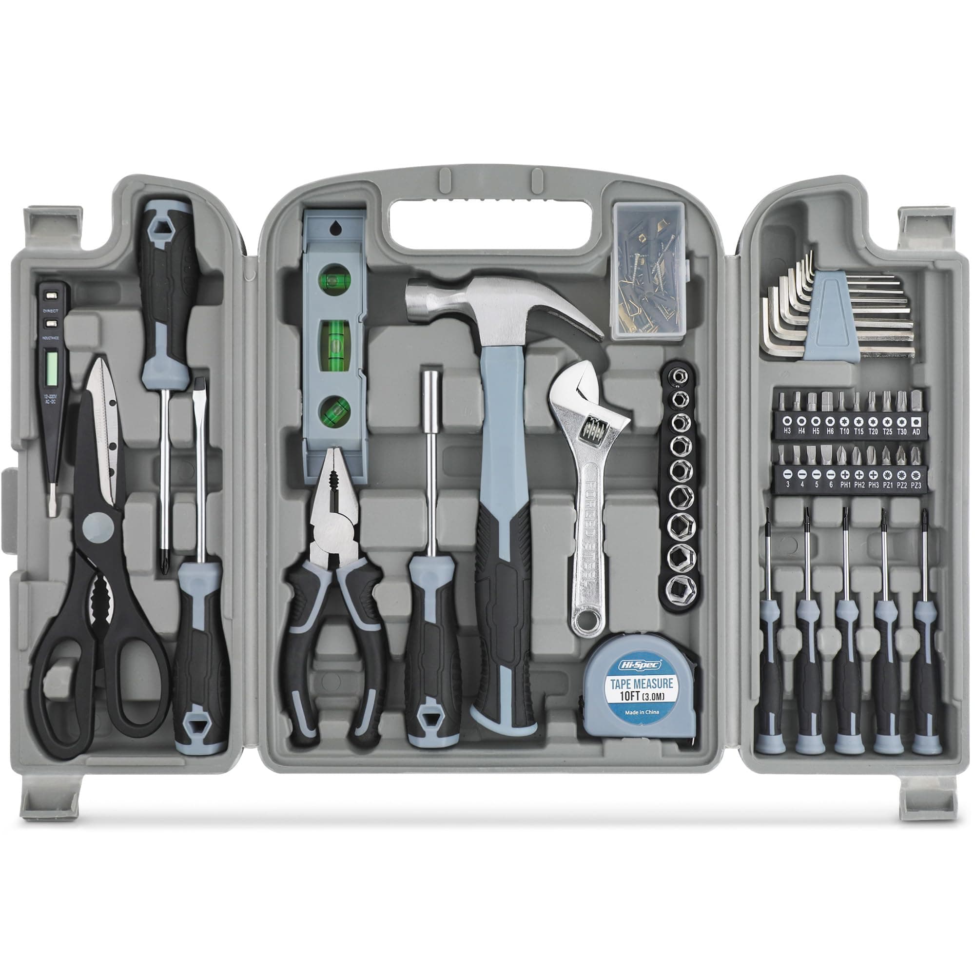 Hi-Spec 54 Piece Household DIY Tool Kit Set. Blue Hand Tools for Home Repair in a Carry Case.
