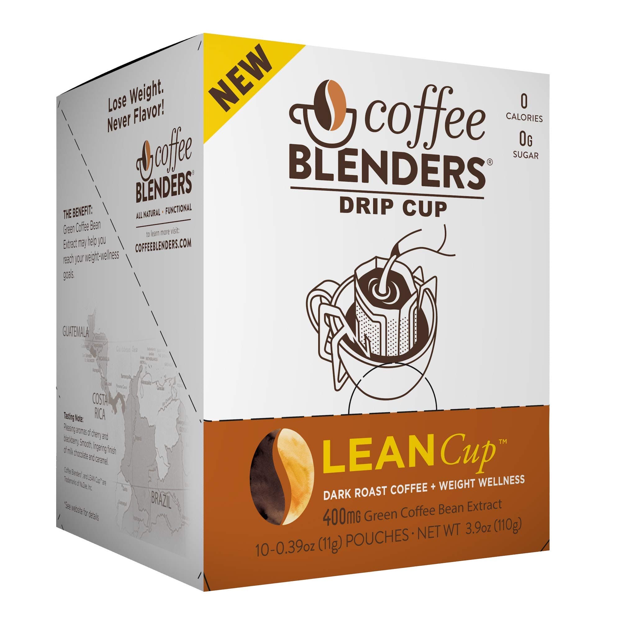 Coffee Blenders Lean Drip Cup 100% Ground Arabica Coffee with All Natural Green Coffee Bean Extract to Support Healthy Weight Lose, Help Lower Blood Pressure, and provide Antioxidant Effects 10 count