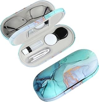 AITIME Contact Lens Case, 2 in 1 Double Sided Portable Contact Lense Case and Eyeglasses Case, with Marbling, Multifunction, Durable, Compact, Portable Storage Kit