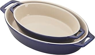 Ceramics Oval Baking Dish Set, 2-piece, Dark Blue