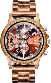 WASTIME Wooden Watch for Men Women, Stylish Chronograph Military Casual Calendar Wood Watches