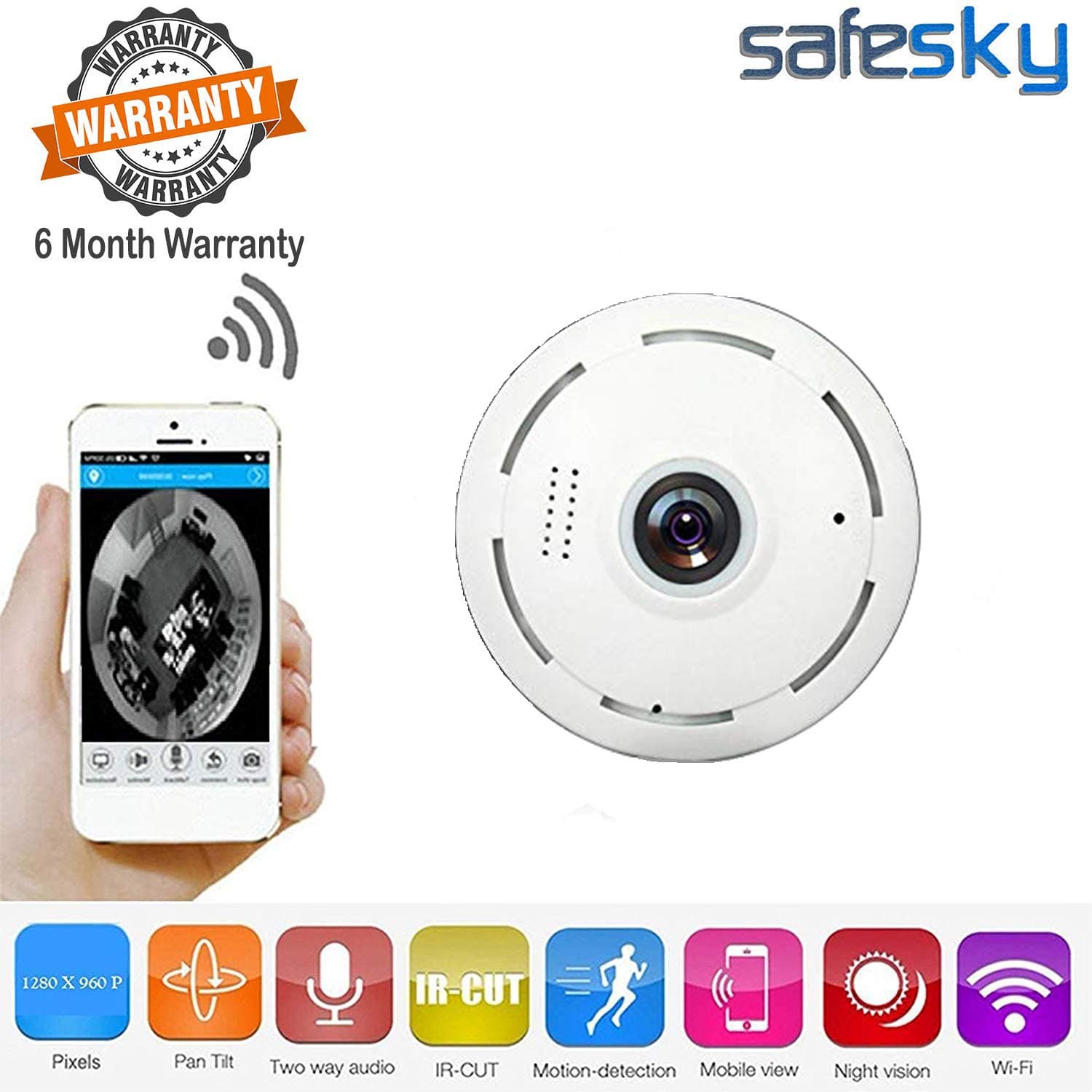 Safesky CCTV Panoramic 360° WiFi mini UFO Camera 1.3 MP (White)