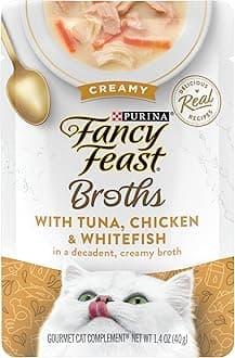 Purina Fancy Feast Creamy Broth for Cats With Tuna, Chicken, and Whitefish, (Pack of 16) 1.4 oz Pouches