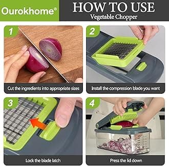 Ourokhome Onion Chopper Dicer with Container, Manual Food Cutter with Handheld Veggie Spiral, Hand Vegetable Mandolin slicer for Potato, Tomato, Carrot, Essential Kitchen Gadget (6 in 1, Gray)