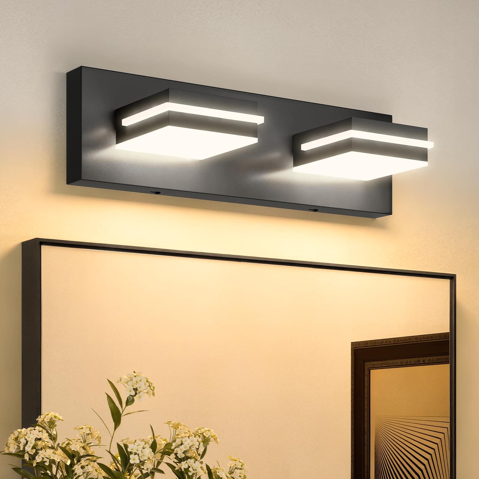 VOLISUN Modern Bathroom Vanity Light Fixtures (2-Light, 15.5-Inch), 5CCT Dimmable Bathroom Lighting Fixtures Over Mirror, 360°Rotatable Head, Black LED Vanity Lights for Bathroom-ETL Certificated