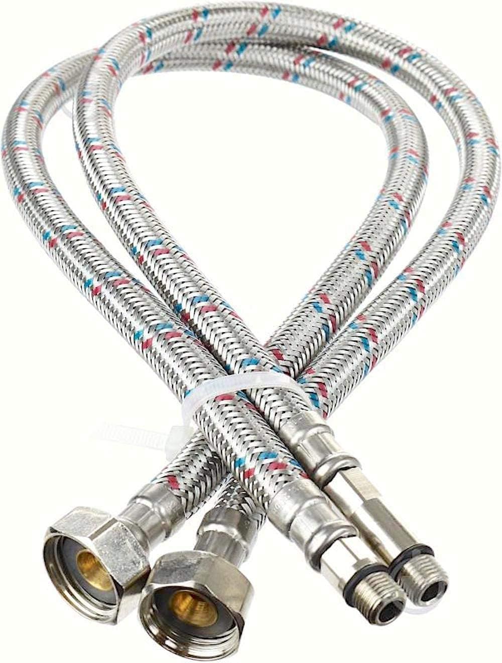 SAMTEK Flexible Hose Pipe Tails Kitchen Sink Bathroom Basin Monobloc Tab Mixer Connector Flexi Pipes Pair of M10X 1/2 BSP Long Life Stainless Steel Braided Flexible Hoses (100CM)