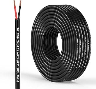 12 Gauge 2 Conductor Electrical Wire 12 AWG Wire Stranded PVC Cord Oxygen-Free Copper Cable 65.6FT/20M for Outdoor Lighting Automotive Battery Solar Panel (12/2AWG-65.6FT)