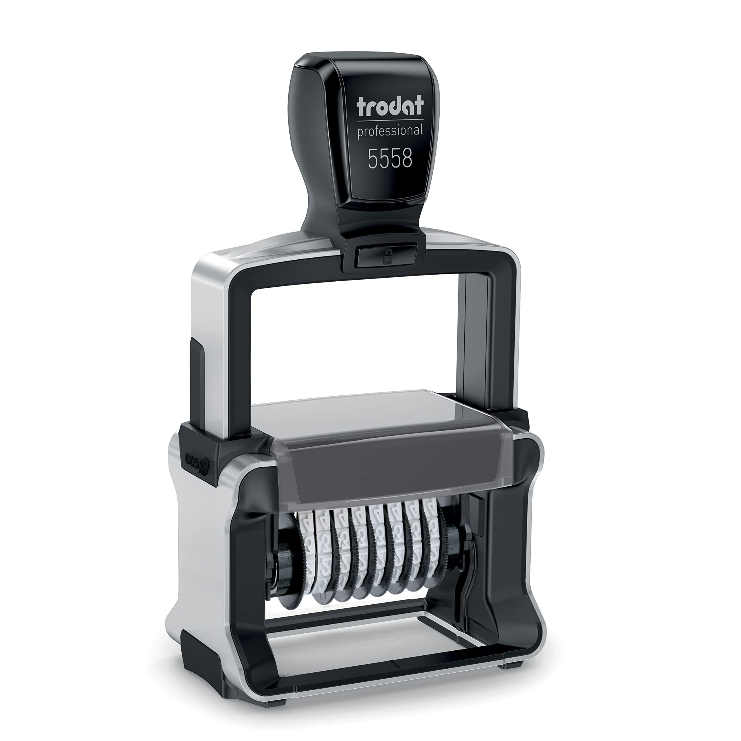 5558 Professional Manual Numberer Stamp – 8 Digits, Self-Inking, 3/16" (5 mm) Characters, Black Ink