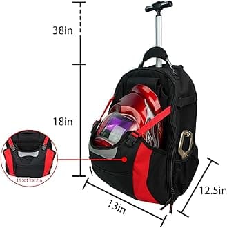 MELOTOUGH Wheeled Rolling Tool Bag Heavy Duty Tool Backpack with Wheels Tool Organizer Bag for Electrician, Carpenter, HVAC,Welder (Red)