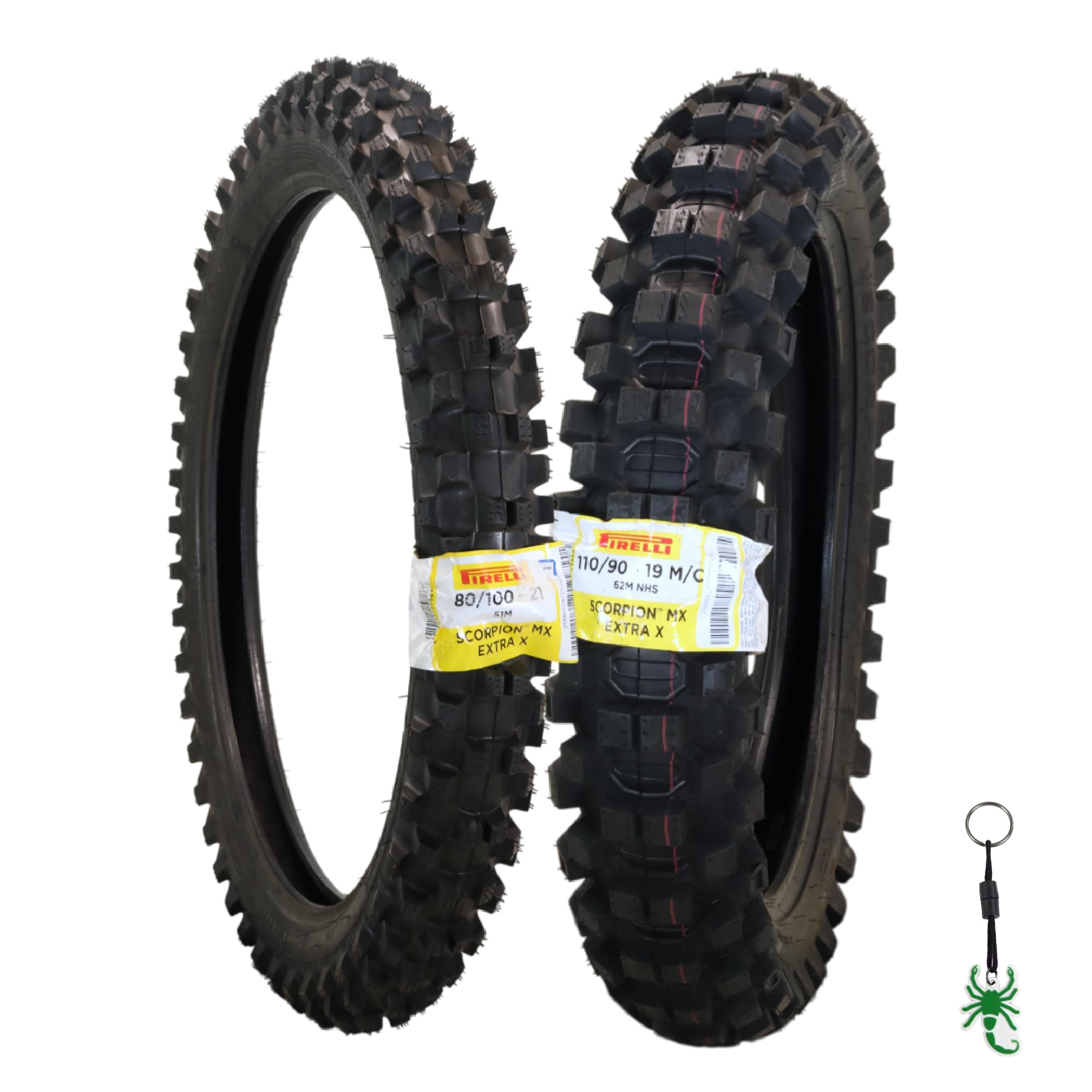 Pirelli Scorpion MX Extra X 80/100-21 51M Front & 110/90-19 62M Rear Tube Type Motorcycle Tires: Engineered for Motocross and Off-Road Training and Amateur Racing Performance with Keychain