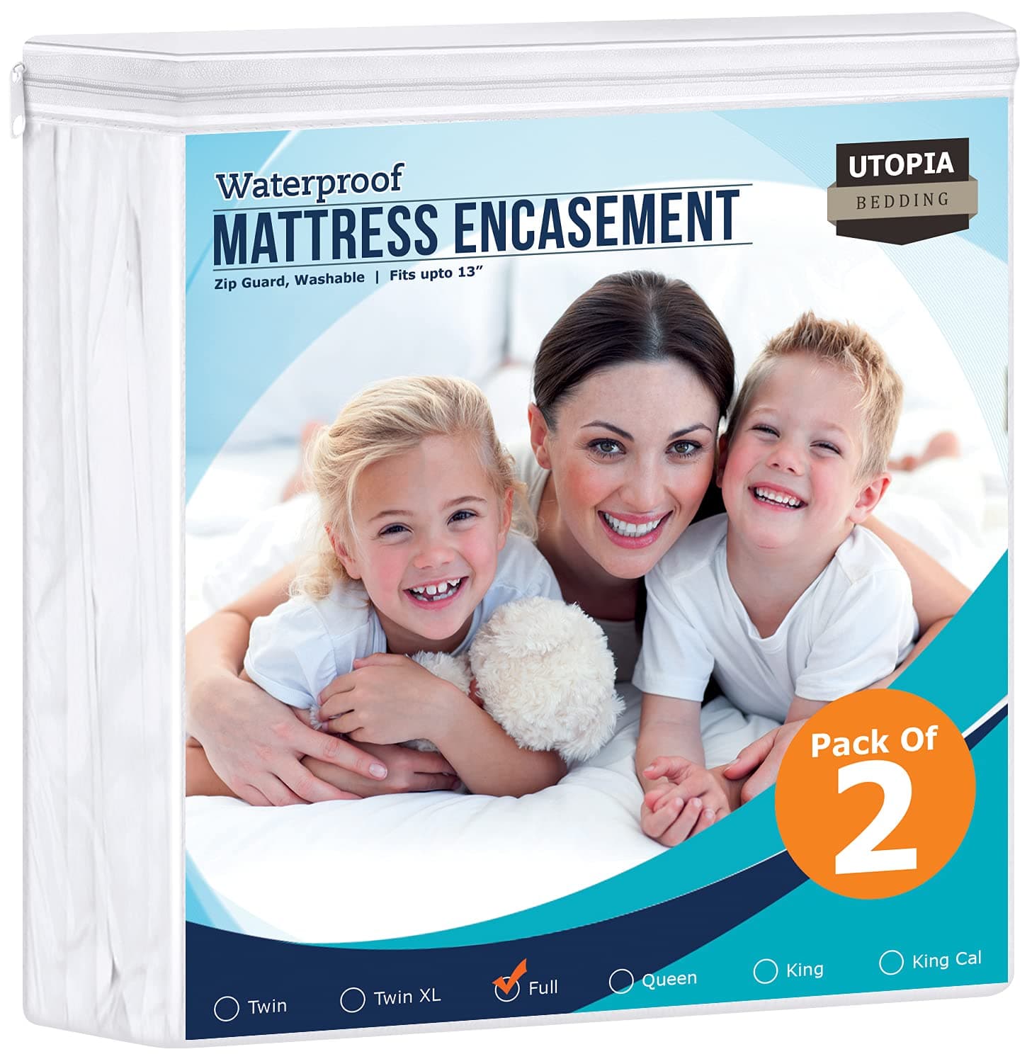 Utopia BeddingZippered Mattress Encasement Full - 100% Waterproof and Bed Bug Proof Mattress Protector - Absorbent, Six-Sided Mattress Cover (Pack of 2)