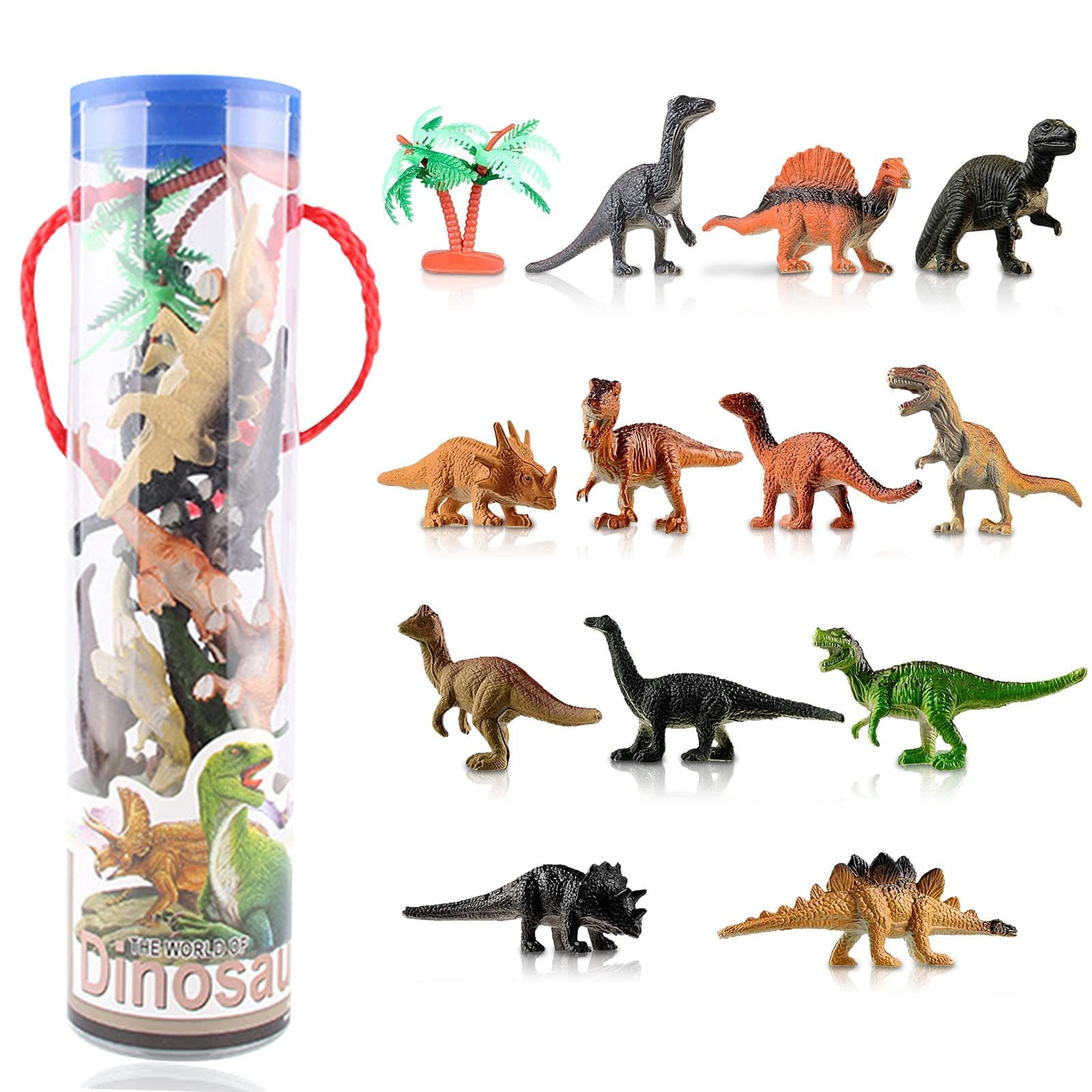 12-Piece Realistic PVC Dinosaurs Play Set with Storage Bucket, Educational Dinosaur Toys for Boys and Girls, Dinosaur Figures