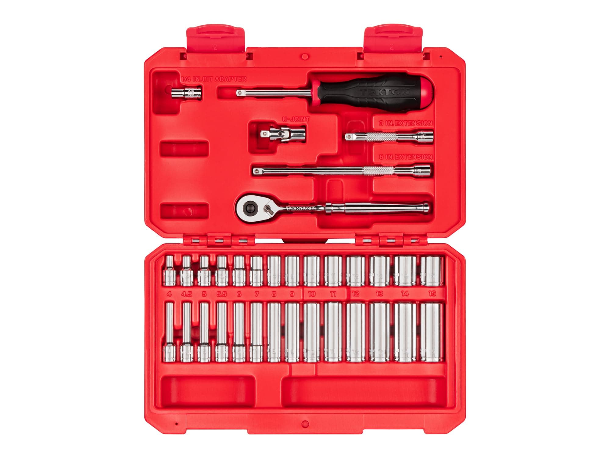 1/4 Inch Drive 6-Point Socket and Ratchet Set with Case, 34-Piece (4-15 mm) | SKT05202
