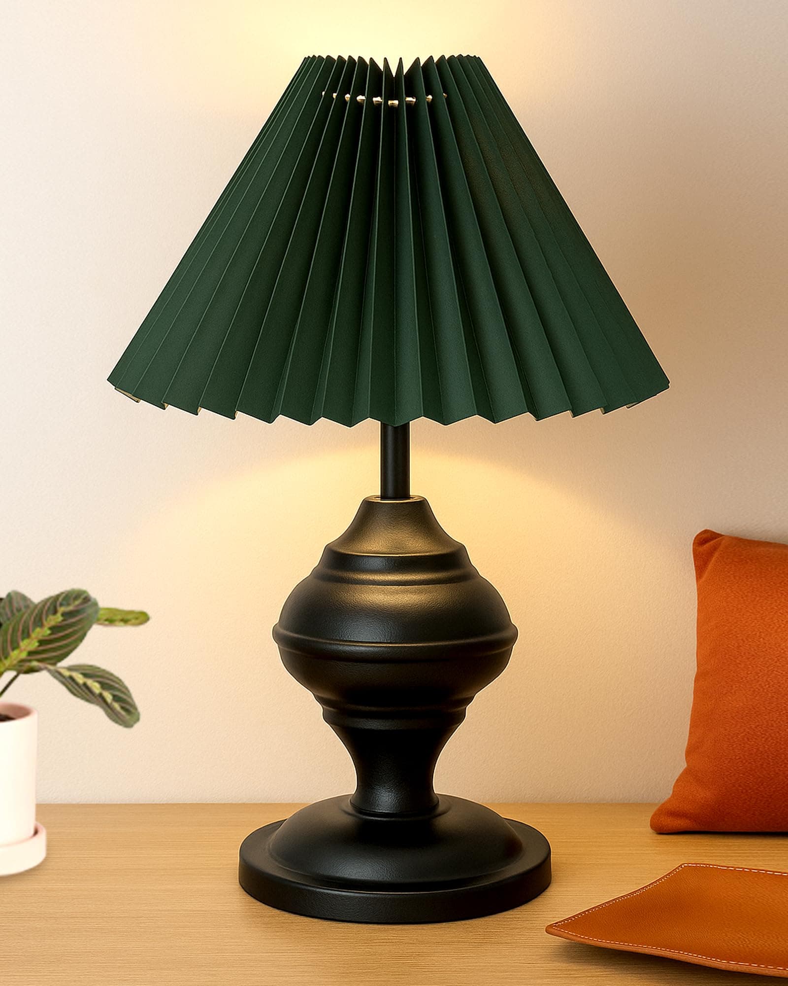 Homesake Bedside Black Metal Table Lamp with Fabric Shade, E27 Holder, Urn, D...
