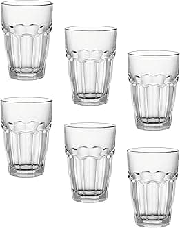 Rock Bar Stackable Beverage, Set Of 6 Dishwasher Safe Drinking Glasses For Soda, Juice, Milk, Coke, Beer, Spirits – 12.5oz Durable Tempered Glass Water Tumblers For Daily Use