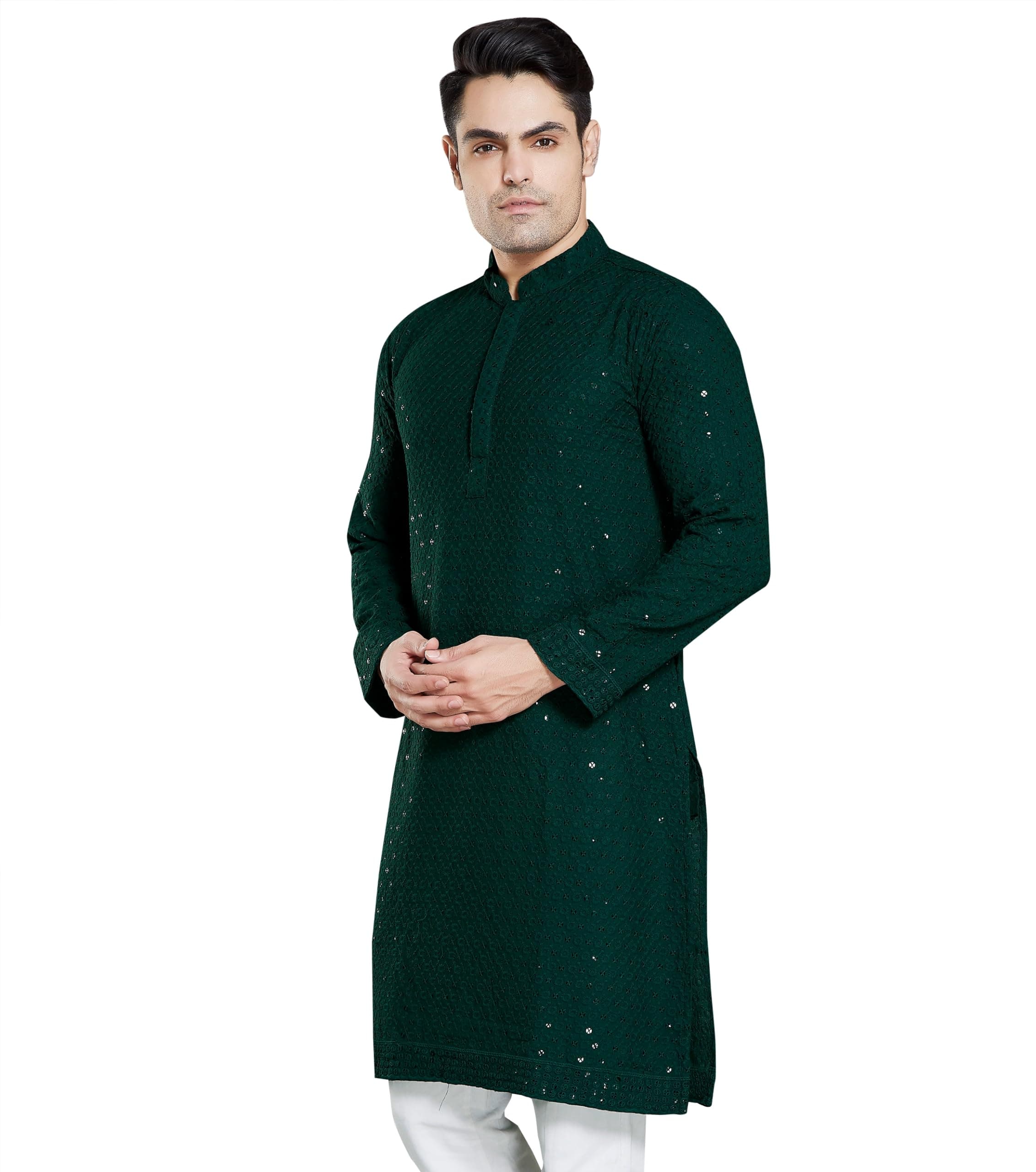 DIVISIVEMen's Sequince Embroidered Cotton Blend Only Slim Fit Kurta